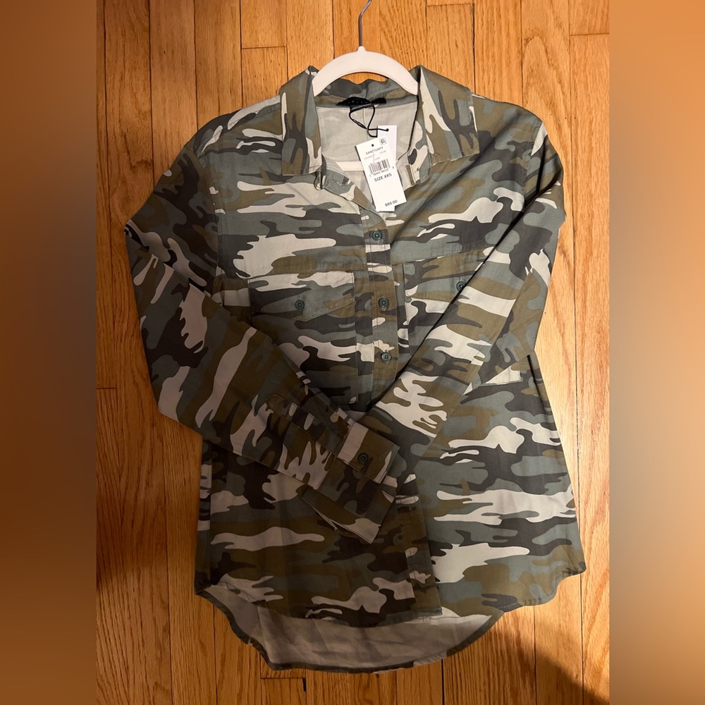 Sanctuary Green and Brown Camouflage Shirt